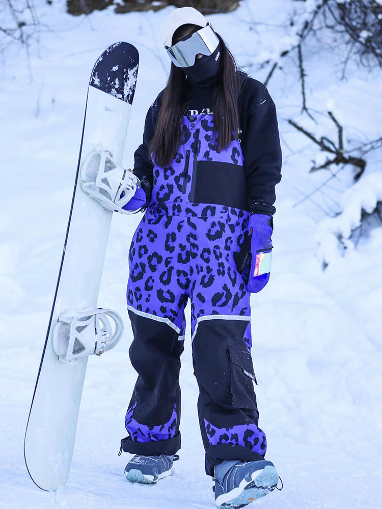 VECTOR-Women's Halo Removable Backline Bib Pants Leopard-violet
