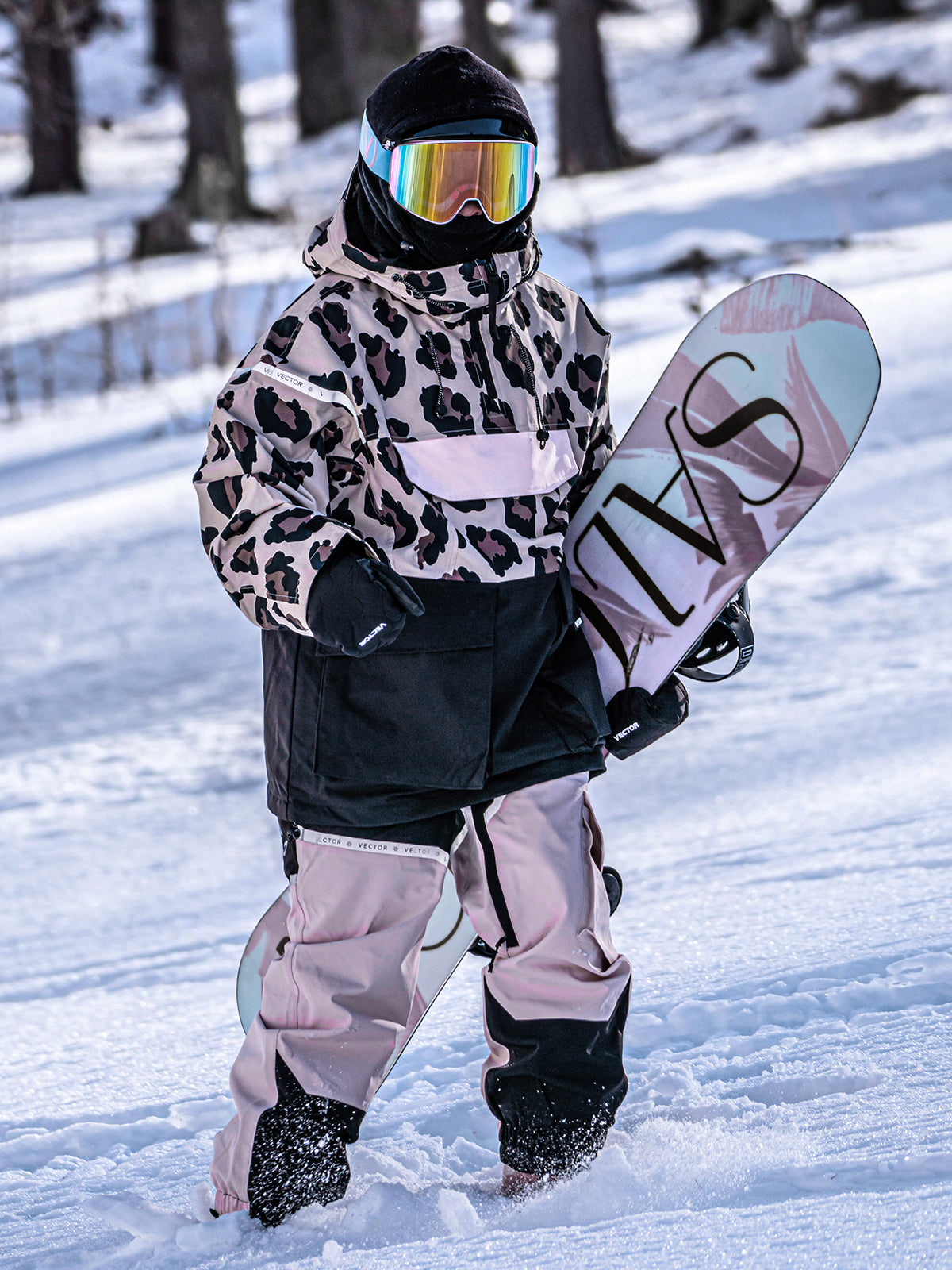 Vector Men's Ski & Snowboard Jacket Anorak Snow Suit Waterproof Winter Clothes Cold Weather White Leopard / L